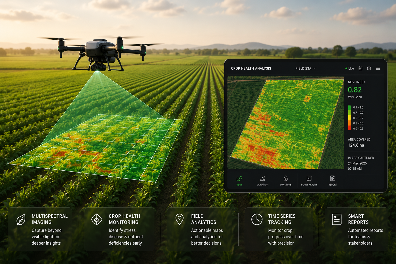 Key1 Aerospace drone NDVI multispectral crop health monitoring and NV analysis for precision agriculture in India